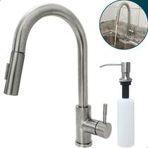 Torneira Pia Cozinha Escovada E Dispenser Dosador Porta Detergente 500ml De Embutir Kit Cozinha Aço Inox 304 Torneira Gourmet Monocomando Misturador