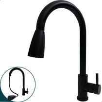 Torneira Pia Cozinha Preto Fosco Inox 304 Bica Alta Gourmet Monocomando Misturador Quente Frio Com Arejador Extensível Flexível Bancada Cuba