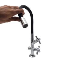 Torneira Pia Cozinha Tanque Mesa Duas Saídas Tubo Flexível Preto Metal Cromado Luxo
