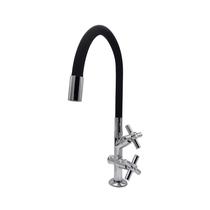 Torneira Pia Cozinha Tanque Mesa Duas Saídas Tubo Flexível Preto Metal Cromado Luxo