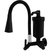 Torneira Preta Cozinha com Filtro Gourmet Tubo Fleível 2 Jatos Cone Preto Parede