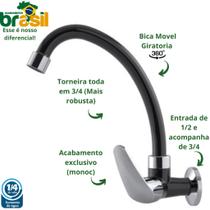 torneira preta de cozinha de parede bica giratoria 1/4 de volta 3/4 torneira de cozinha para parede