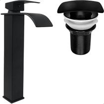 Torneira Preta Pia Banheiro Bica Alta Cascata E Valvula Click Tampa Quadrada 1¼ Torneira Inox Monocomando Misturador Ralo Escoamento Kit Lavabo Torneira Preta Pia Banheiro Bica Alta Cascata E Valvula Click Tampa Quadrada 1¼ Torneira Inox Monocomando Misturador Ralo Escoamento Kit Lavabo