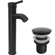 Torneira Preta Pia Banheiro Bica Alta E Valvula Click 1¼ Inox Torneira Redonda Monocomando Misturador Ralo Escoamento Kit Lavabo Preto Fosco Luxo Torneira Preta Pia Banheiro Bica Alta E Valvula Click 1¼ Inox Torneira Redonda Monocomando Misturador Ralo Escoamento Kit Lavabo Preto Fosco Luxo