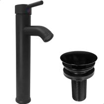 Torneira Preta Pia Banheiro Bica Alta E Valvula Click Preto Fosco Inox Torneira Redonda Misturador Torneira Preta Pia Banheiro Bica Alta E Valvula Click Preto Fosco Inox Torneira Redonda Misturador