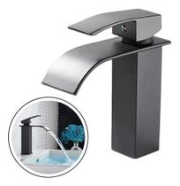 Torneira Preta Quente Fria Banheiro Cascata Quadrada Lavabo