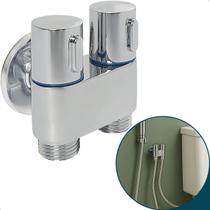 Torneira Registro Duplo Banheiro 2 Saídas ½ Pol Inox Cromado Registro ¼ De Volta Para Caixa Acoplada Ducha Higiênica Valvula De Controle Registros