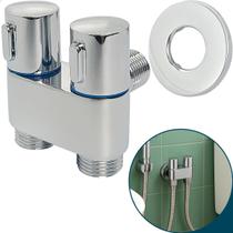 Torneira Registro Duplo Inox Cromado Para Ducha Higienica 2 Saídas de água Independente Banheiro Válvula Dupla ½ Pol Caixa Acoplada Chuveirinho