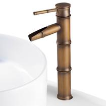 Torneira Retro Vintage Bambu Acabamento Bronze Cobre Misturador Monocomando Água Quente e Fria Bica Alta Para Banheiro de Luxo Pia Bancada - Zawatech
