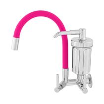 Torneira Rosa De Cozinha Metal De Parede Com Filtro e Cano Flexível