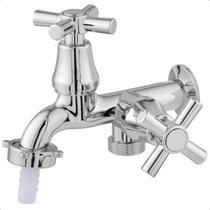 Torneira Tanque Maquina de Lavar Roupa 2 Saidas Plástico Abs com Bico Mangueira Jardim Quintal