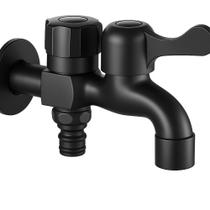 Torneira Térmica Bica De Parede Jardim Quintal Metal Preta 2 Saídas