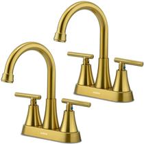 Torneiras de banheiro Hurran de 4 polegadas em ouro escovado, pacote com 2 e 3 furos Torneiras de banheiro Hurran de 4 polegadas em ouro escovado, pacote com 2 e 3 furos