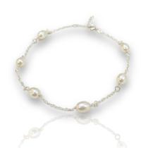 Tornozeleira 25 cm Perola Natural Agua Doce Prata Pura 925