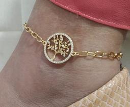 Tornozeleira Árvore da Vida com Fecho Boia Banhada em Ouro 18K