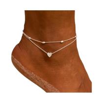 Tornozeleira Boêmia Feminina com Pingente de Coração - Ideal para Praia e Verão