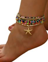 Tornozeleira Boho Chic Joia de Praia Pingentes Coloridos Tornozeleira Boho Chic Joia de Praia Pingentes Coloridos