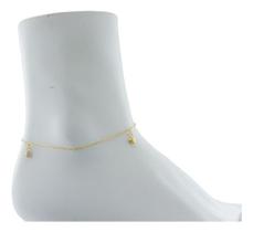 Tornozeleira Cadeado 23 Cm Ouro 18k 750 Quatro Pingentes Tornozeleira Cadeado 23 Cm Ouro 18k 750 Quatro Pingentes