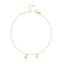 Tornozeleira com Lua e Estrela Banhada a Ouro 18k - Mariah Store Semijoias