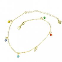 Tornozeleira Com Miçangas Coloridas PRI Style Folheada A Ouro 18K Antialérgica Tornozeleira Com Miçangas Coloridas PRI Style Folheada A Ouro 18K Antialérgica