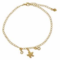 Tornozeleira com Pingente de Estrela do Mar e Zircônias Folheada Em Ouro 18K Softjoias