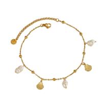 Tornozeleira Com Pingente De Pérola E Concha Dourada Para Mulheres E Meninas, Joia De Aço Inoxidável Tornozeleira Com Pingente De Pérola E Concha Dourada Para Mulheres E Meninas, Joia De Aço Inoxidável