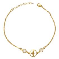 Tornozeleira com Pingente Mandala de Espírito Santo e Duas Zircônias Folheada em Ouro 18K Softjoias