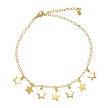 Tornozeleira com Pingentes de Estrelas Cheias e Vazadas Folheada em Ouro 18K Softjoias