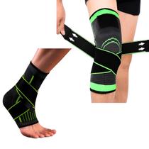 Tornozeleira De Compressão Ortopédica + Joelheira Ajustável Articulada Proteção