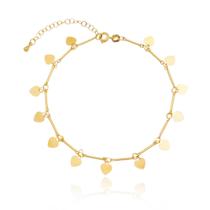 Tornozeleira de corações folheada em ouro 18k