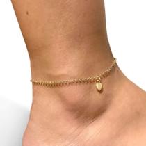 Tornozeleira de Ouro 18k Portuguesa Com Berloque Pingente Coração Elo Português Tornozeleira de Ouro 18k Portuguesa Com Berloque Pingente Coração Elo Português
