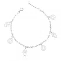 Tornozeleira de Prata Hamsa e Estrela de Davi