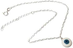Tornozeleira De Prata Pendente Olho Grego 23Cm +5Cm Extensor