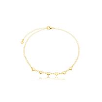 Tornozeleira Feminina Corações Banhada a Ouro 18k