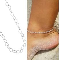 Tornozeleira Feminina Elo Coração Prata 925 Legítima 25cm Tornozeleira Feminina Elo Coração Prata 925 Legítima 25cm