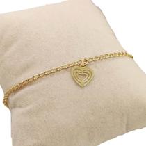 Tornozeleira Feminina Folheada A Ouro 18k Pingente Coração Vazado com Garantia Tornozeleira Feminina Folheada A Ouro 18k Pingente Coração Vazado com Garantia