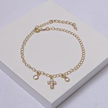 Tornozeleira Folheada a Ouro Cruz Zircônia