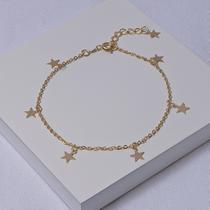 Tornozeleira Folheada a Ouro Feminina com Estrelas Pendentes