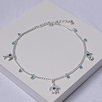 Tornozeleira Folheada a Prata com Pingentes Marinhos e Cristais