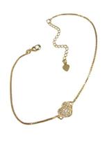 Tornozeleira Folheada Coração Fixo Cravejado