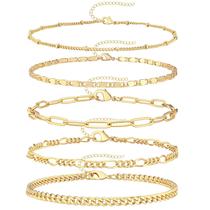 Tornozeleira Gokeey banhada a ouro 14K, ajustável, com camadas Tornozeleira Gokeey banhada a ouro 14K, ajustável, com camadas