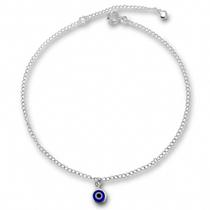 Tornozeleira Olho Grego Azul Tradicional Banhado a Prata Semijoia