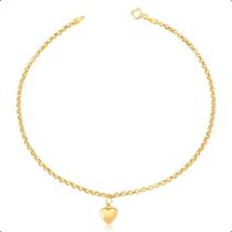 Tornozeleira Ouro 18k Elo Português com Coração Tornozeleira Ouro 18k Elo Português com Coração