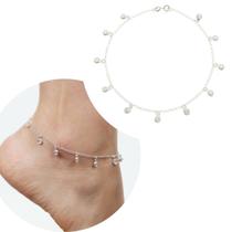 Tornozeleira Pontos De Luz 5mm Prata 925 zircônia Feminina