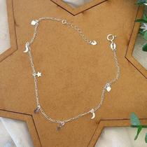 Tornozeleira prata 925 lua estrela coração Tornozeleira prata 925 lua estrela coração