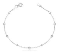 Tornozeleira Prata 925 Maciça Veneziana Bolinha Delicada Comprimento 24 Cm