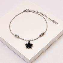 Tornozeleira Veneziana Aço Inox Flor Preta