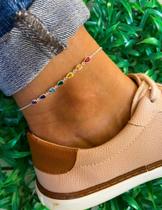 Tornozeleira Zircônias Coloridas Prata 925