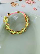 Tornozeleiras Pulseiras Elos dourados Macramê colorido