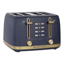 Torradeira West Bend Timeless para 4 Fatias com 7 Níveis de Tostagem, Funções Bagel/Waffle/Descongelar, Alavanca de Elevação Alta, Anti-Travamento, Bandeja de Migalhas Fácil de Limpar, 4 Fatias, Azul/Dourado